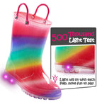 K KomForme Toddler Light Up Rain Boots Patterns and Glitter Rain Boots for Girls Boys with Handles,Shimmer Rainbow,11