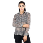 POPWINGS Womens Chiffon Leopard Print Shirt