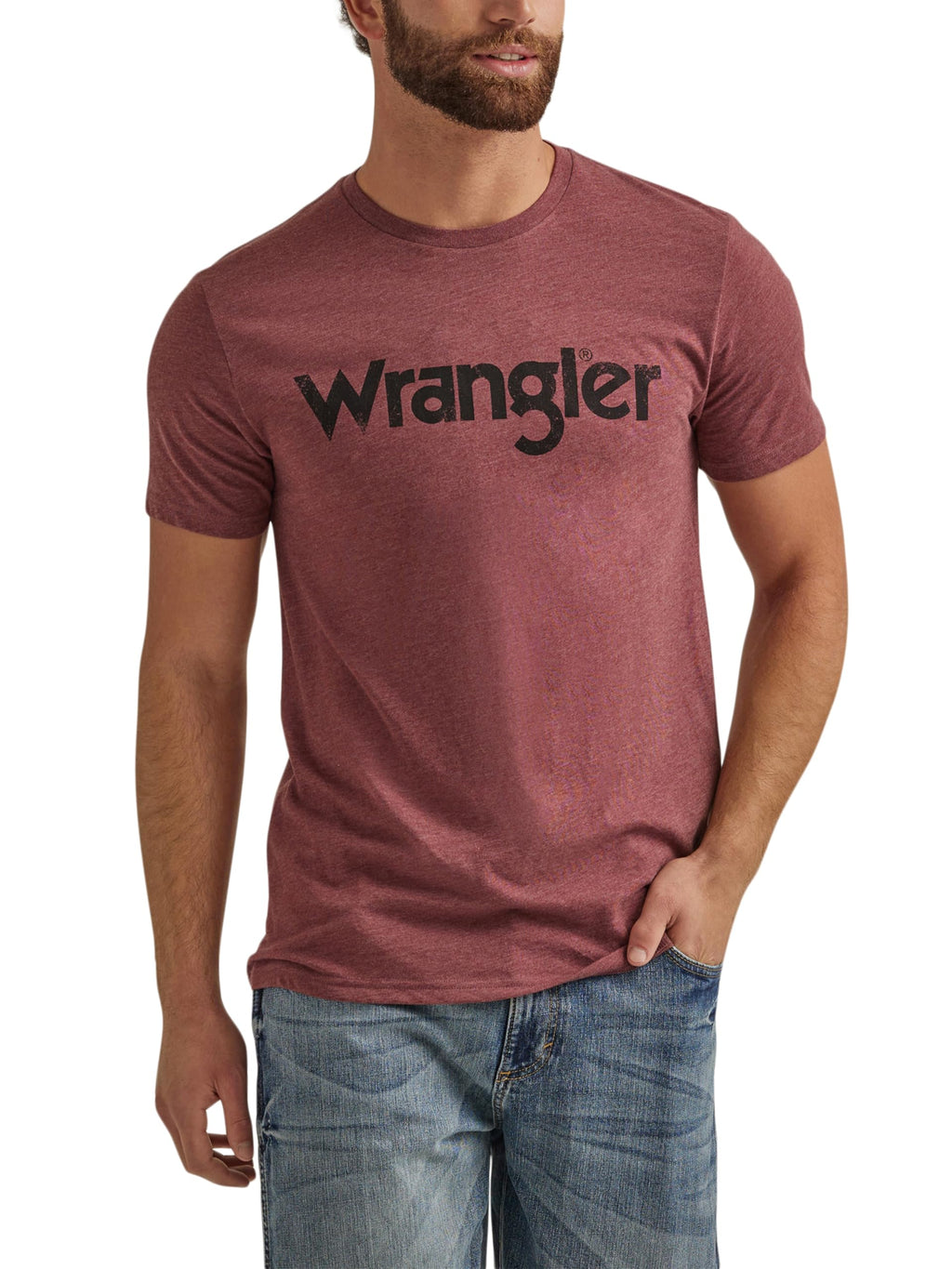 Wrangler Men's Western Crew Neck Short Sleeve Tee Shirt, Burgundy Heather