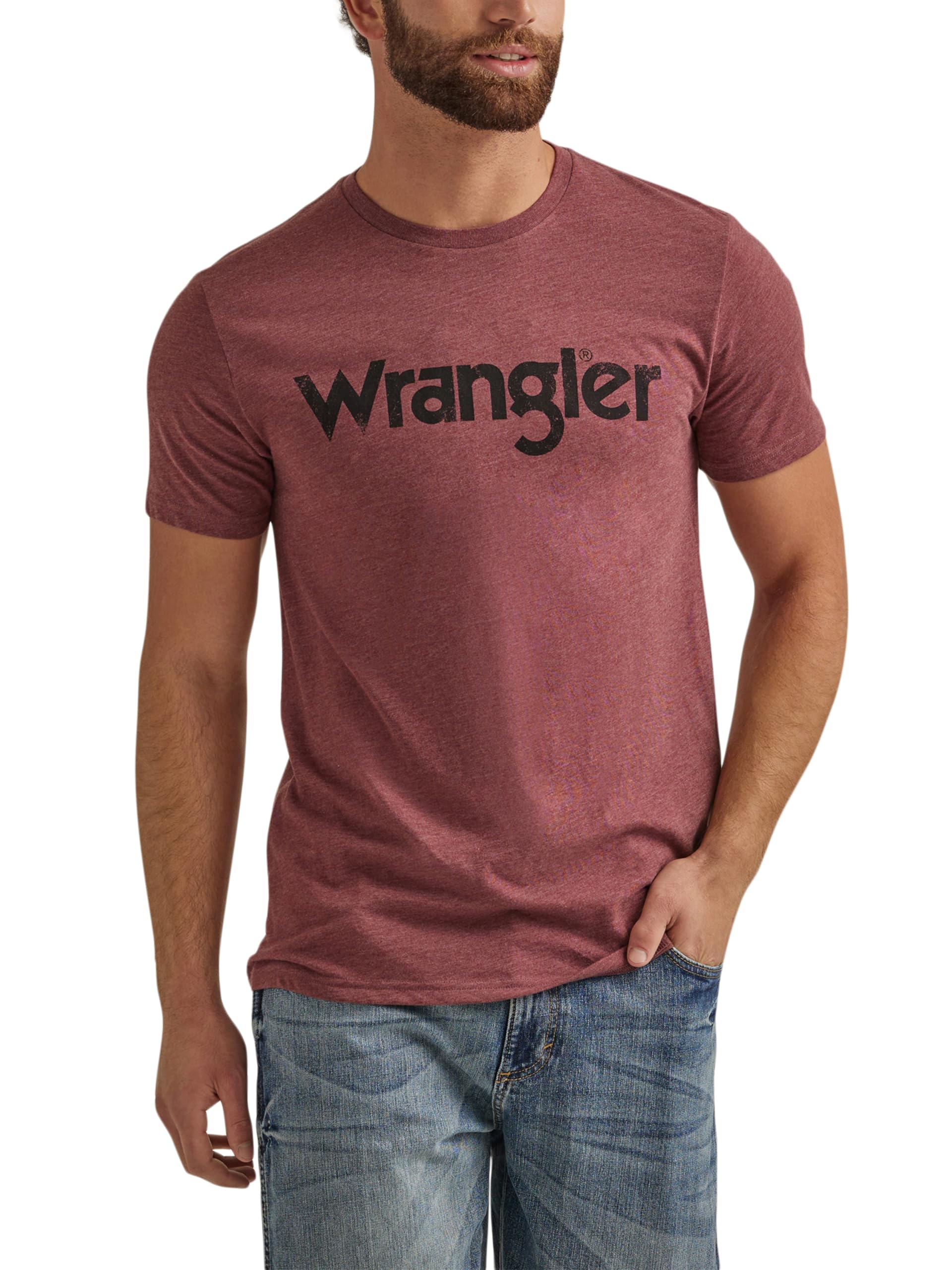 Wrangler Men's Western Crew Neck Short Sleeve Tee Shirt, Burgundy Heather