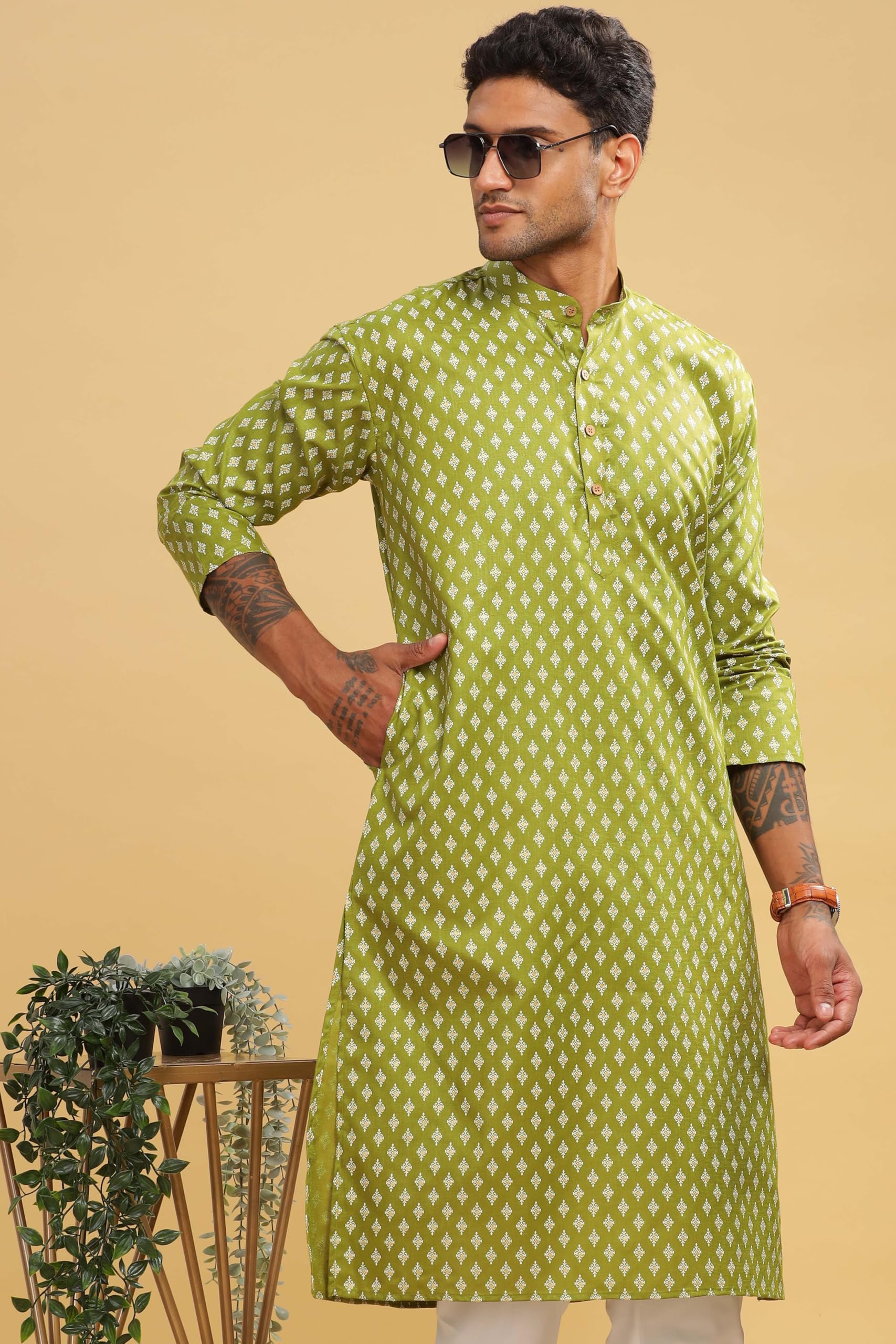Be Active MenS Cotton Regular Kurta (C-399-3_Green