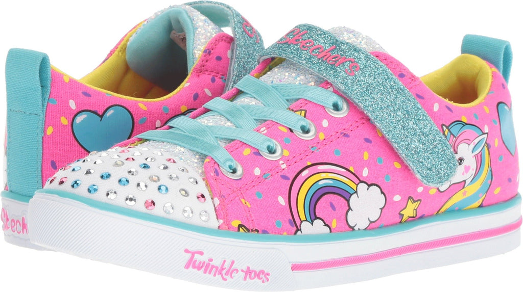 Skechers Kids Girls Twinkle Toes Sparkle Lite-Unicorn Craze Sneaker, Neon Pink/Multi, 6 toddler