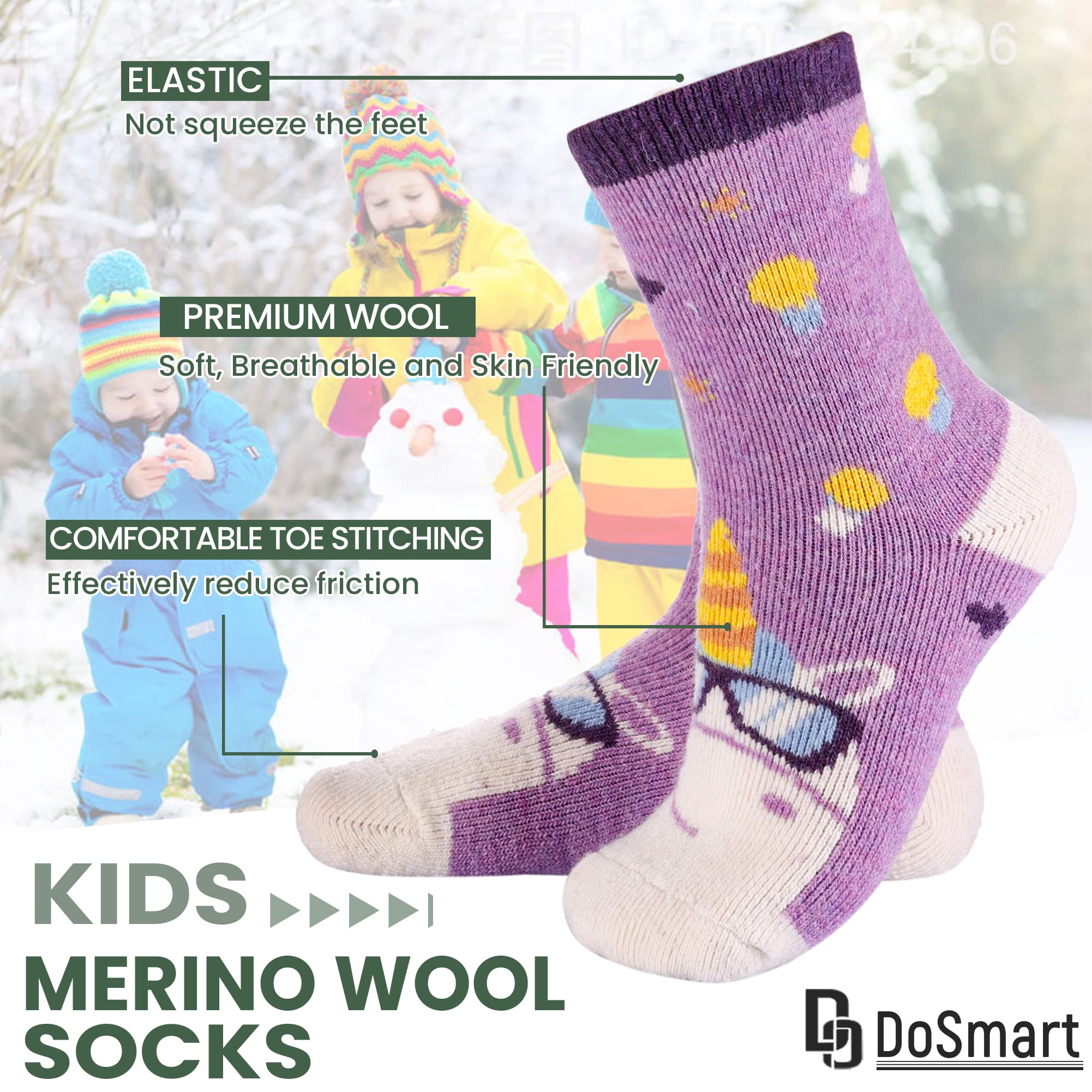 Children's Winter Warm Wool Solid Color Socks Kids Boy Girls Thermal Crew Socks 6 Pairs(Unicorn C, 8-12 Years)