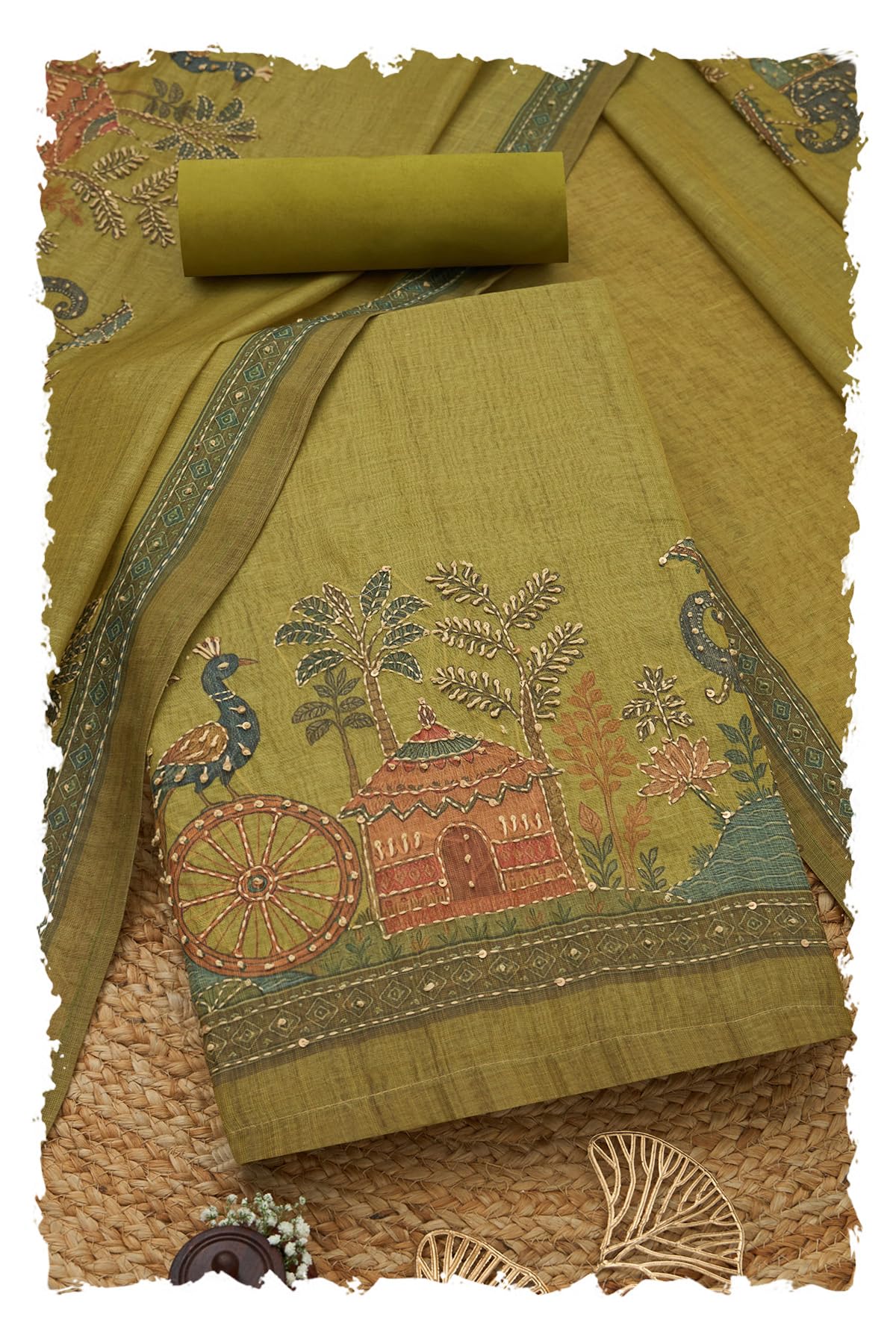 Soch Women Linen Shimmer Embroidered Unstitched Dress Material with Thread Work