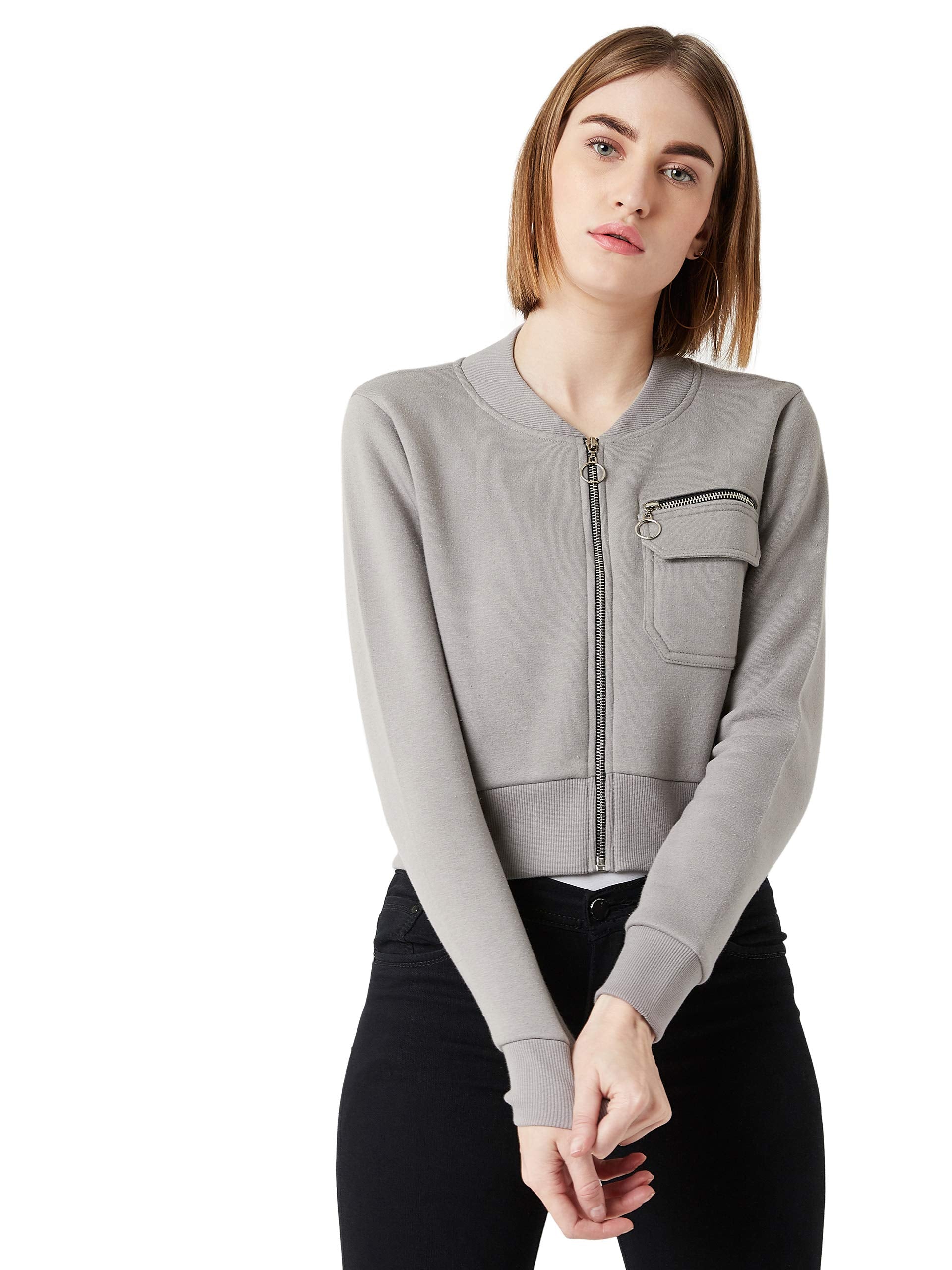 Miss Chase Womens Full Sleeves Cropped Jacket (MCAW24JKT99-44-17-06, Grey, XL)