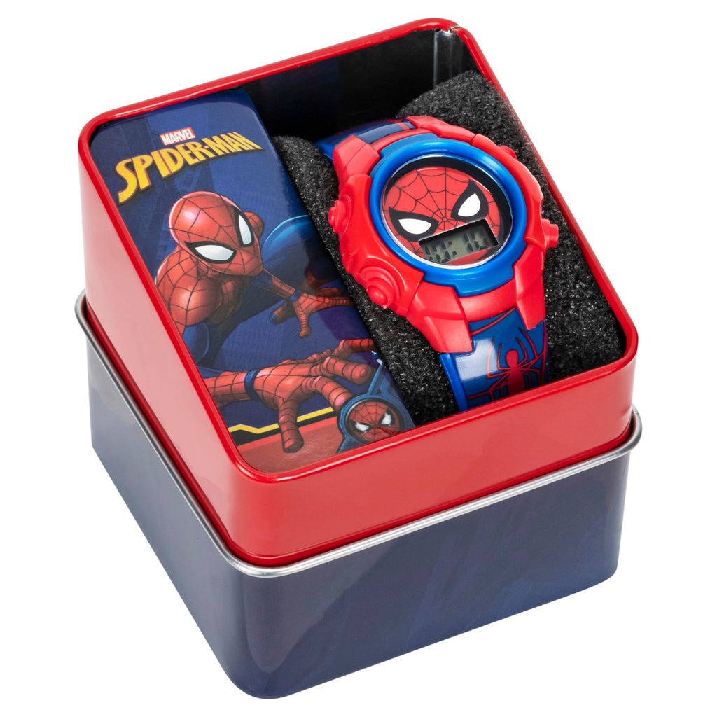 Marvel Spider-Man Kids Flashing Light-Up LCD Watch - Digital Time Display, Red & Blue Printed Plastic Strap, Interactive Button