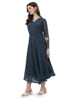Trillmixa WomenS Georgette Stylish A-Line Maxi-Legth Dress (Ankita) Blue