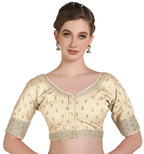 Pujia Mills Women Indian Ethnic Wear Designer Golden Codding With Zari Embroidered Diamond Work Round Neck Half Sleeve Readymade