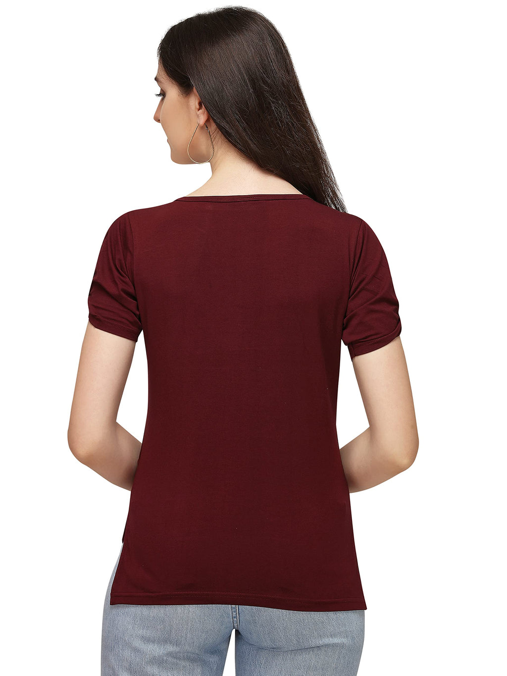 Leriya Fashion Women Printed Top With Half Sleeves For Office Wear, Casual Wear, Under 399 Top For Women/Girls Top(Maroon_Large)