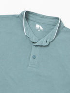 Dennis Lingo MenS Cotton Sea Green Solid Stand Collar T-Shirt