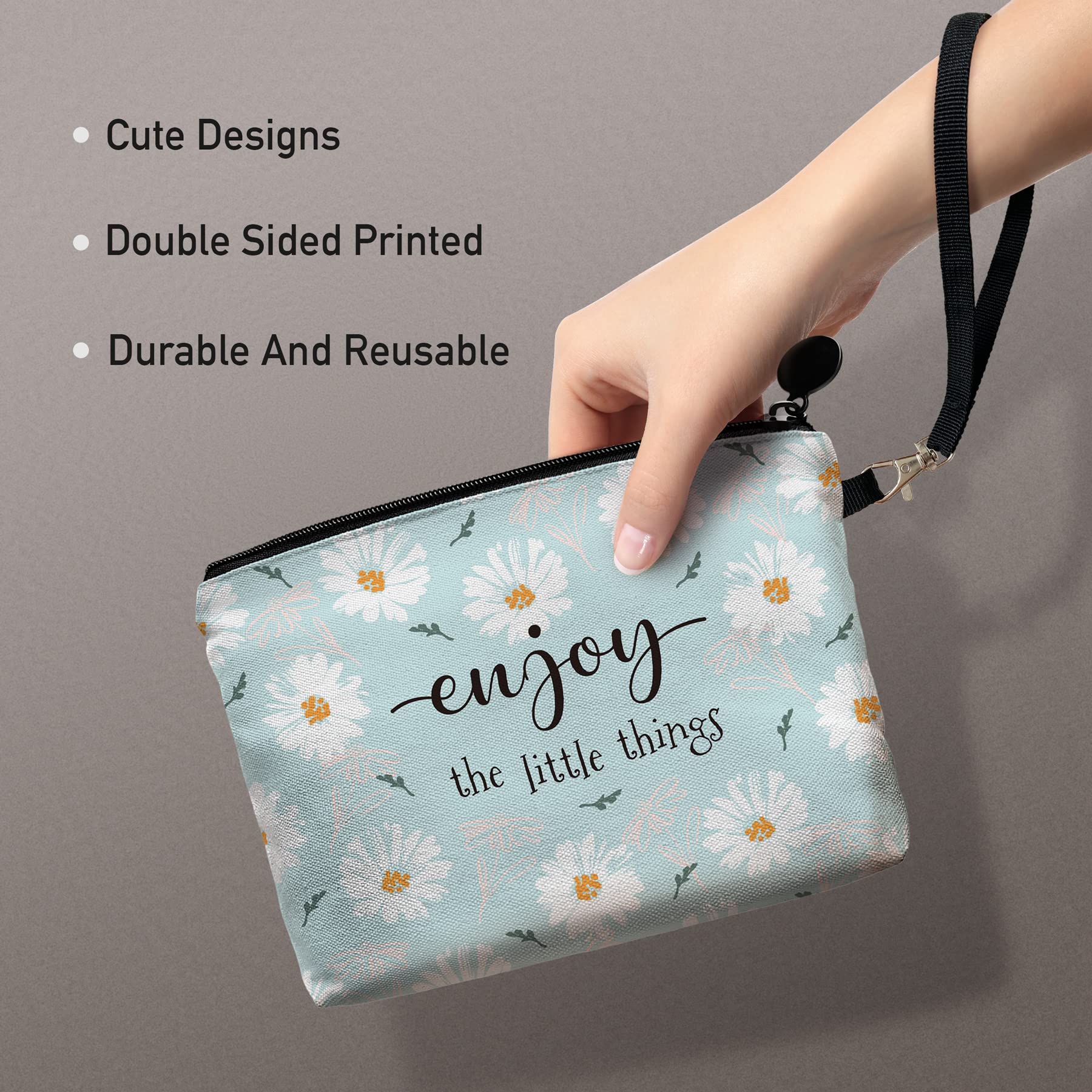 Hglian Daisy Flower Travel Makeup Bag Inspirational Cosmetic Toiletry Organizer Cute Zipper Pouch Wristlet for Purse Birthday Gi
