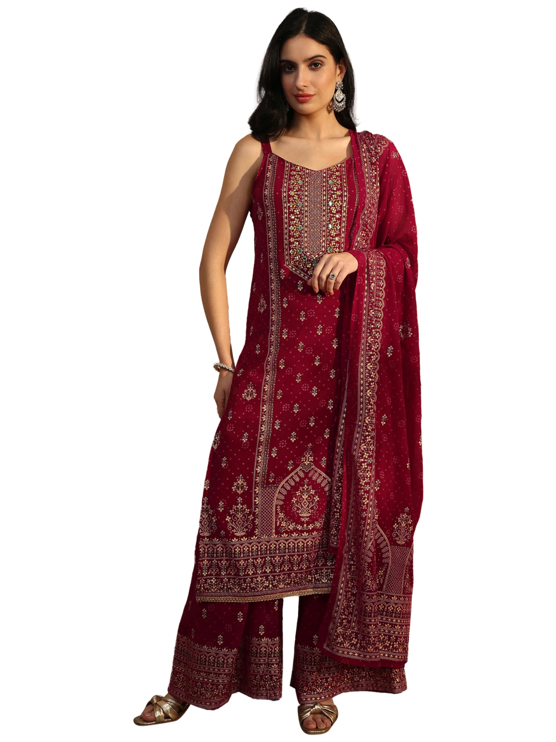 Libas Printed Georgette Straight Kurta With Palazzos With Dupatta (51858XXL)