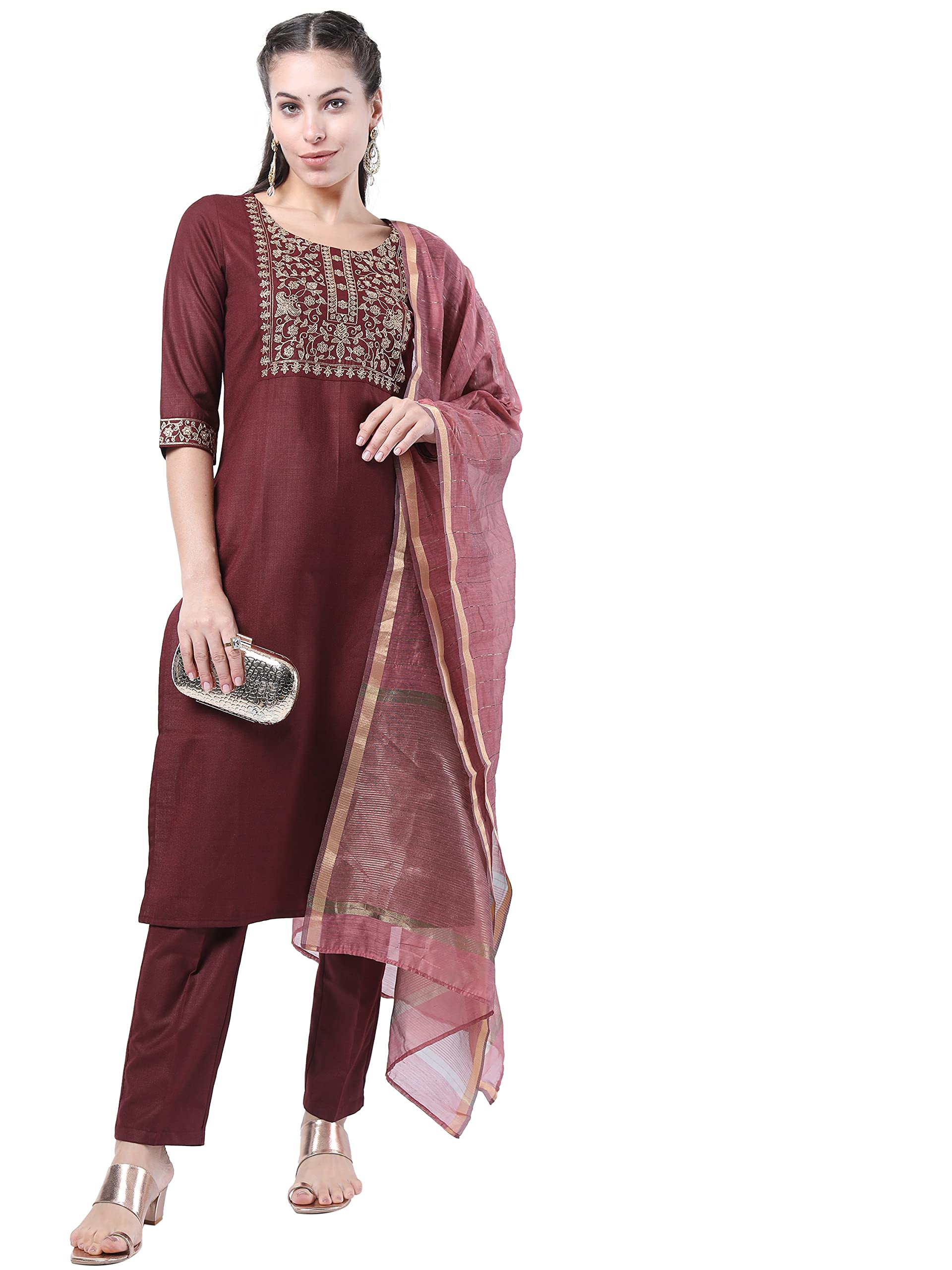Ketch Women Polyester Solid Regular Dress Shirt (Khk3000121_Burgandy_S), Red