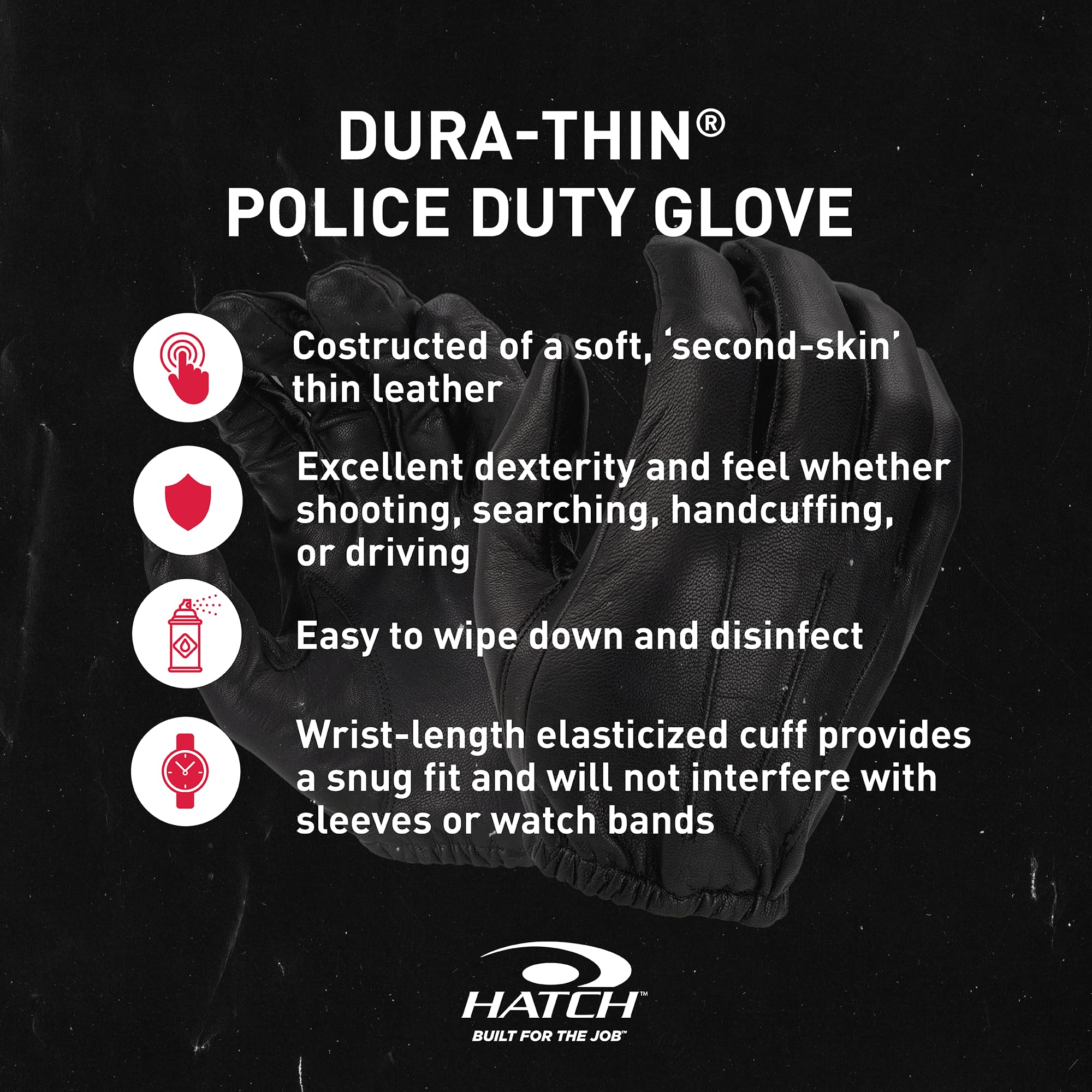 HATCH Dura-Thin Search Duty Glove, Black, Medium