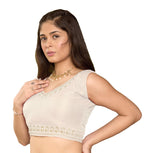 Pujia Mills WomenS Sequin Embroidered V Neck Sleeveless Heavy Milan Silk Saree Blouse Indian Ethnic Designer Stitched Readymade
