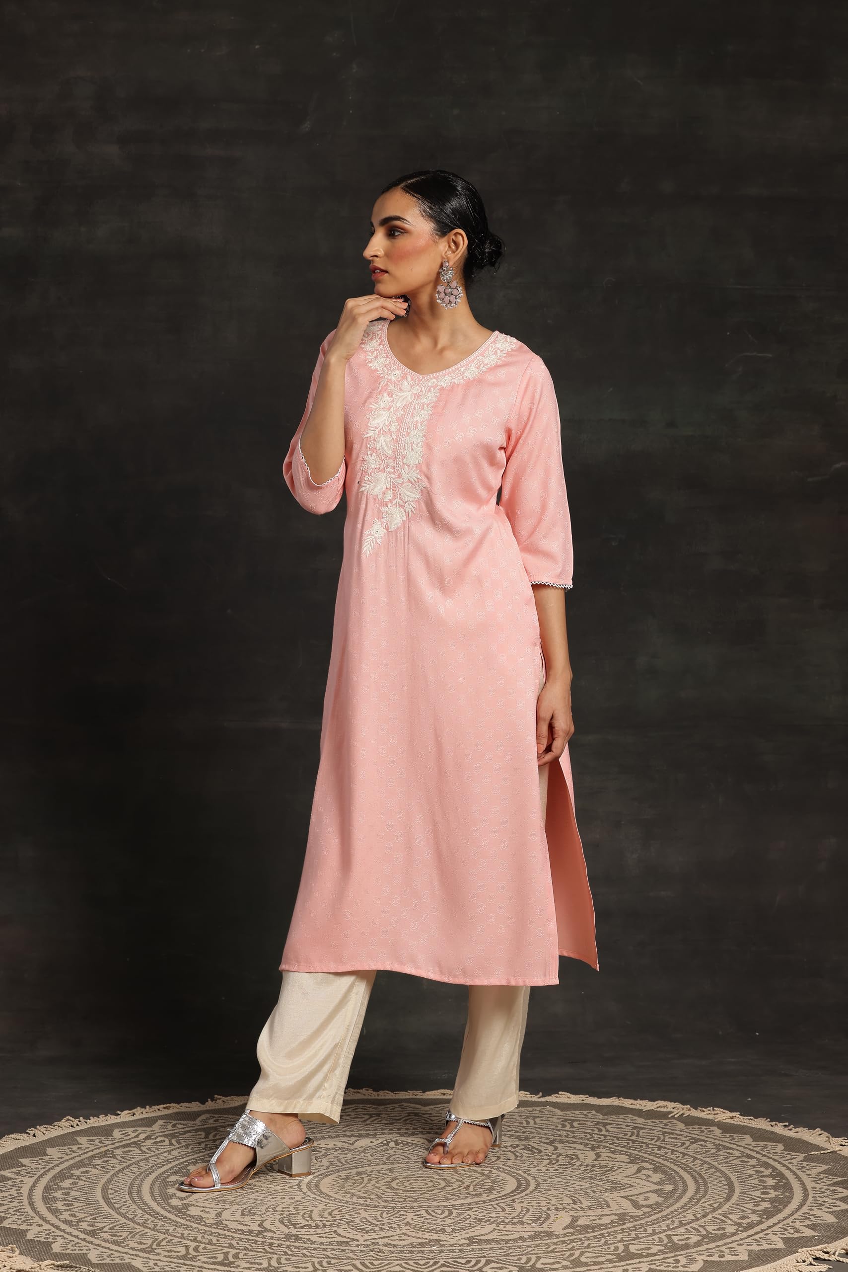 Libas Women'S Rayon Blend Yoke Design Straight Kurta (26810_Pink