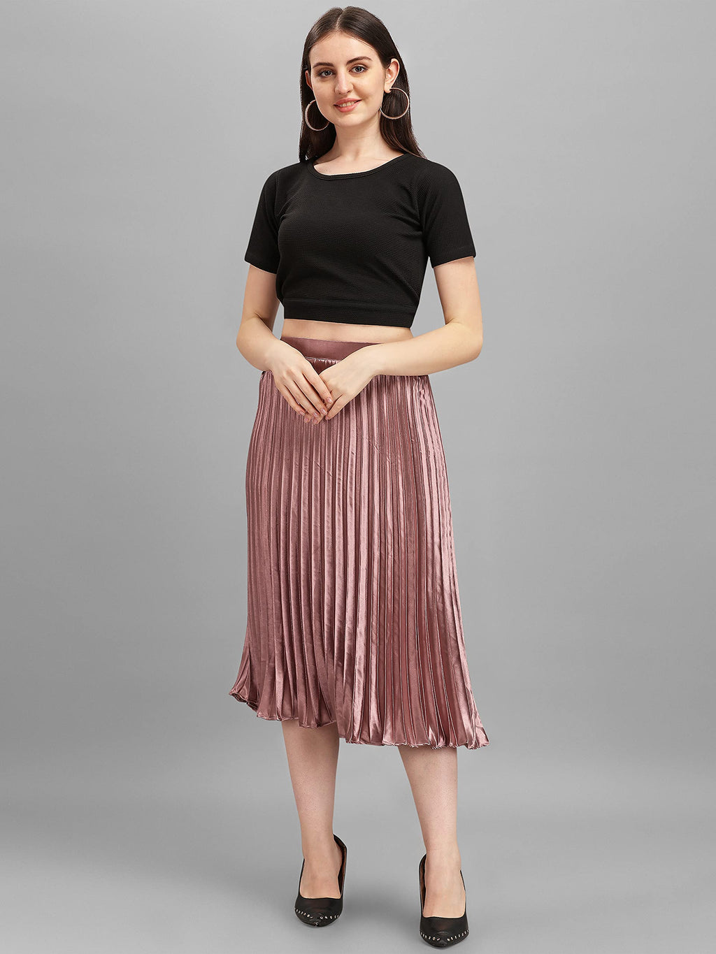 Kzully | Elegant Ensemble Satin Midi Skirts For Women & Girls Burgundy