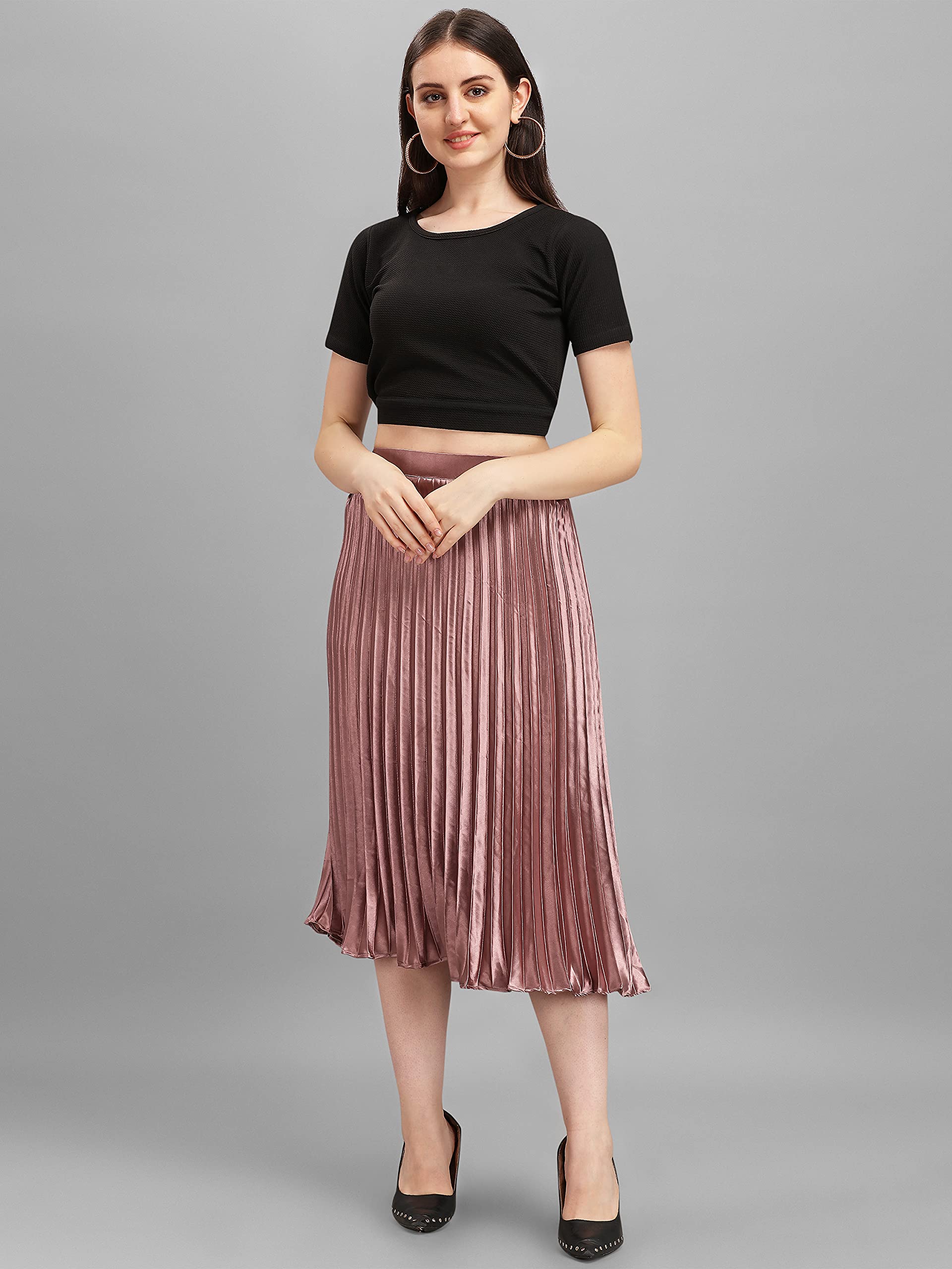 Kzully | Elegant Ensemble Satin Midi Skirts For Women & Girls Burgundy