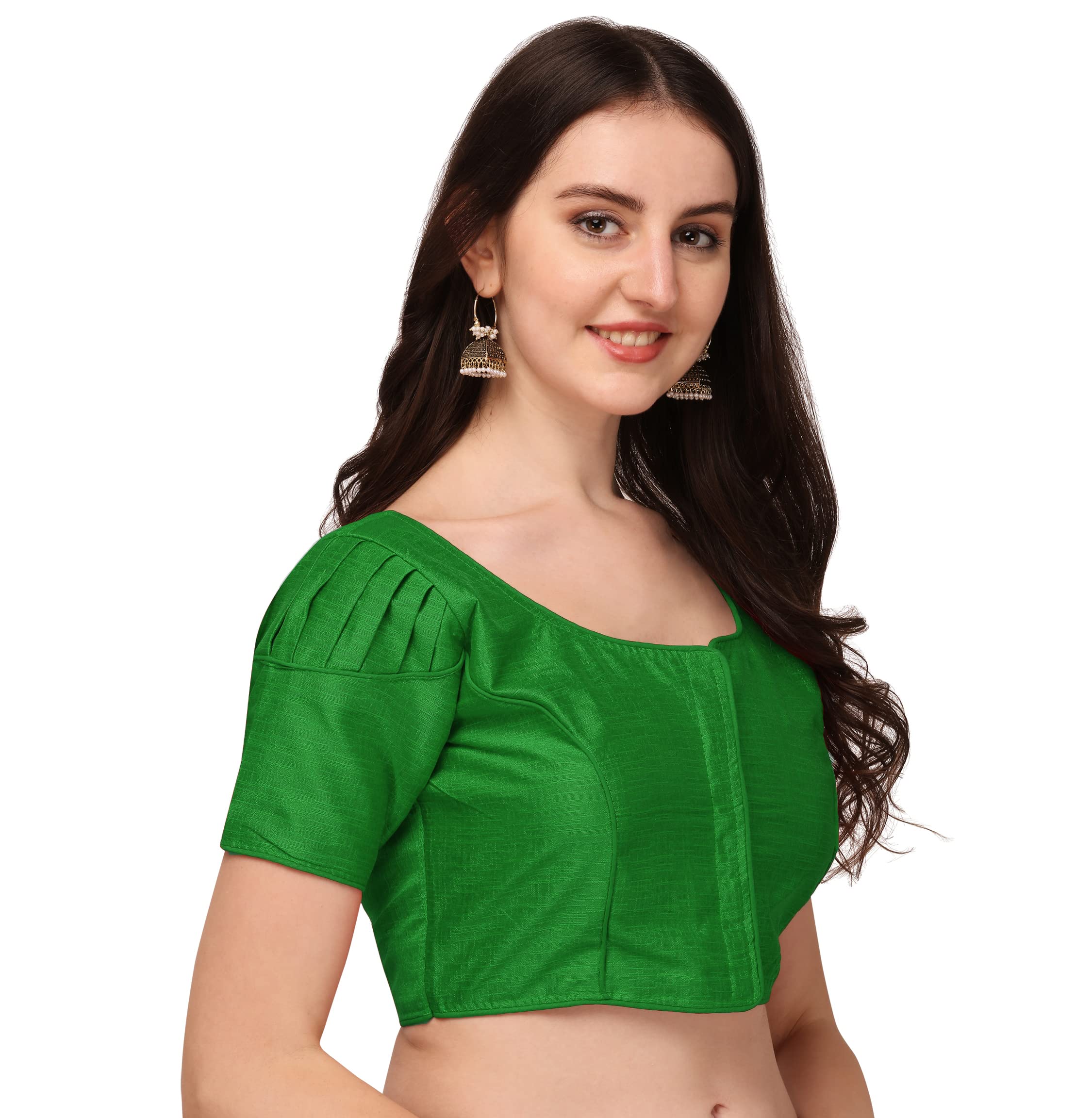 Pujia Mills Womens Silk Shoulder Puff Sleeve Readymade Saree Blouse