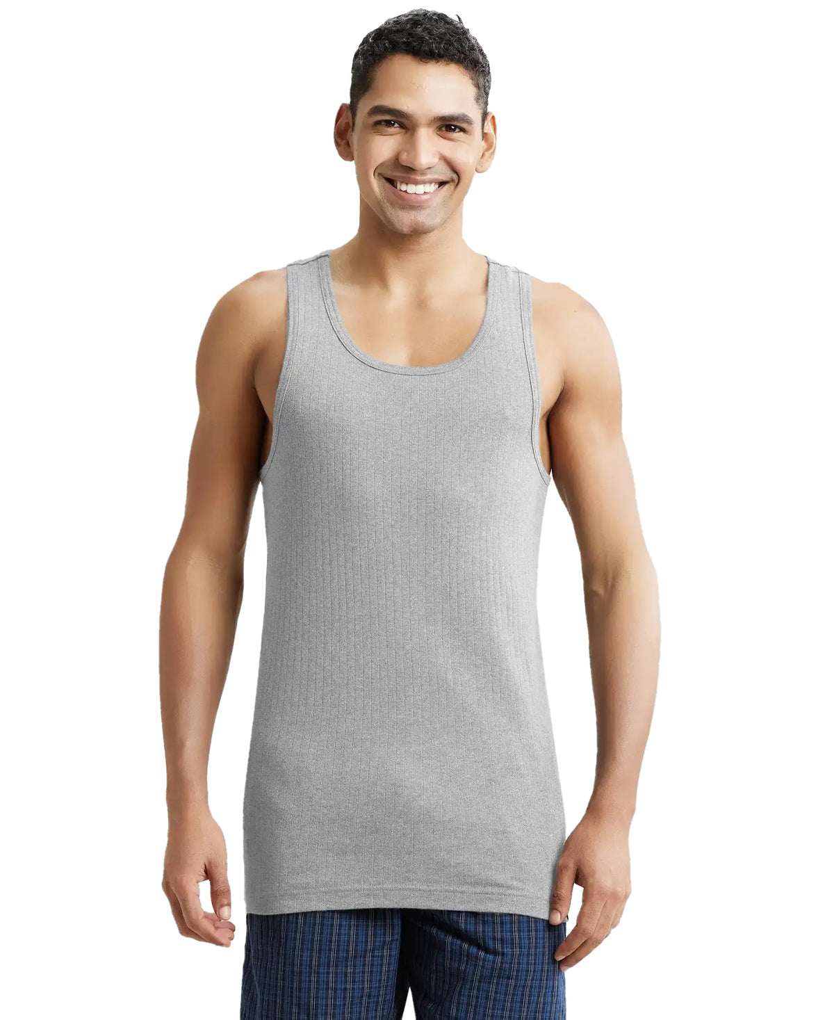 Jockey 9922 MenS Super Combed Cotton Rib Round Neck With Racerback Gym Vest_Steel Grey Melange_S