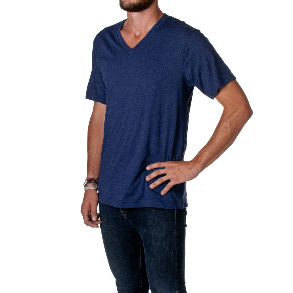Unisex Triblend V-Neck T-Shirt - BLUE TRIBLEND - S(D0102H7W72T)