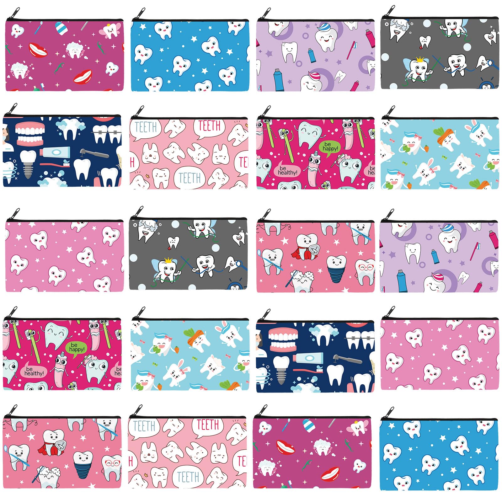 Reginary 20 Pieces Teeth Makeup Bag Teeth Cosmetic Bag for Nurse Women Dental Dentist Gift Makeup Bags with Zipper Dental Assist