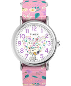 Timex X Peanuts in Bloom Women's Weekender 38mm Watch - Pink Strap White Dial Silver-Tone Case