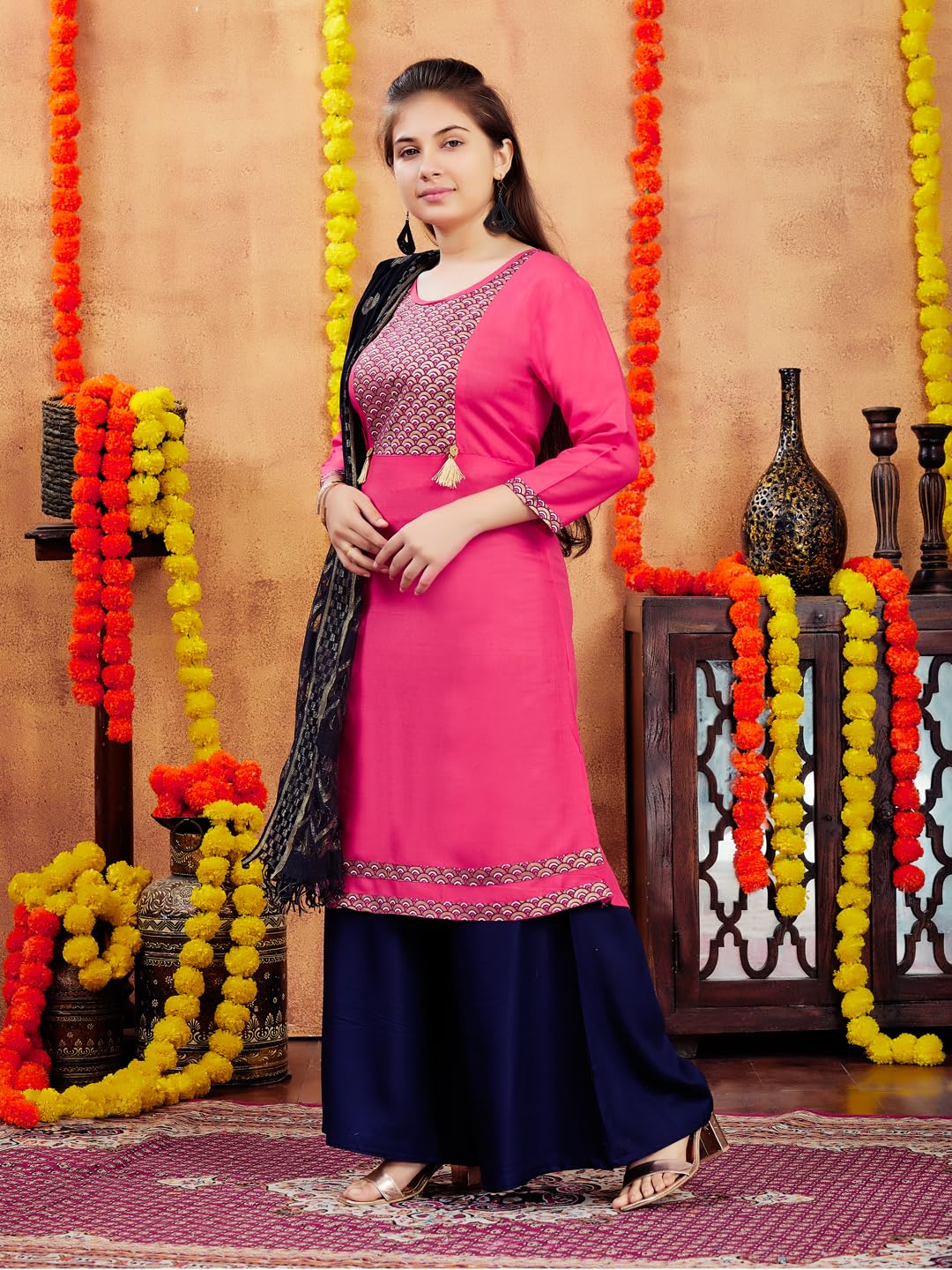 Aarika Girls Gajri Colour Printed Cotton Kurti (10-15 Years)