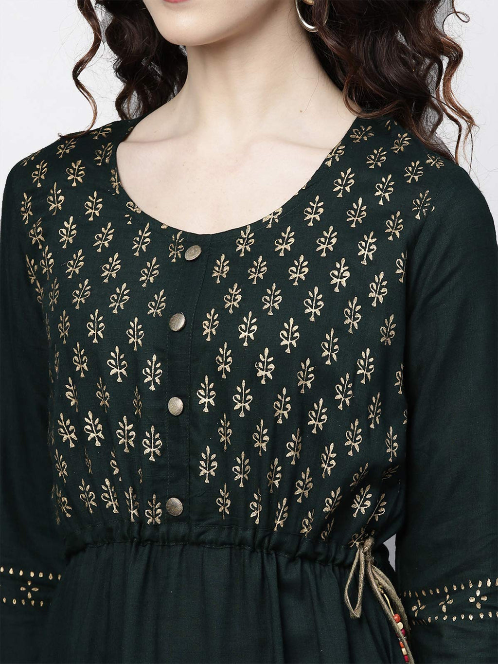 Ishin Women'S Rayon Green Printed Anarkali Kurta & Palazzo Set