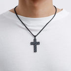 DuoDiner Black Cross Necklace for Boys Men Pendant Chain Stainless Steel American Flag Always Remember Religious Christian Confi