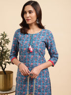 Rangita Blue Cotton Printed Straight Kurta With Pant | Kurta Set For Women