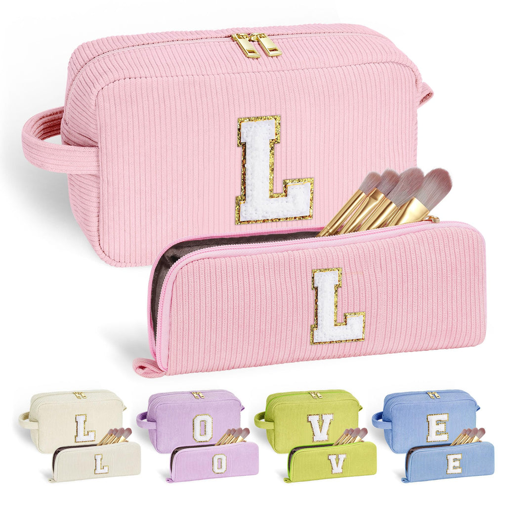 YOOLIFE 2 Travel Cosmetic Bags for Women - Preppy Stuff Travel Makeup Bag Makeup Brush Bag Makeup Bags Corduroy Pink Makeup Bag 