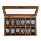 SONGMICS Watch Box, 12-Slot Watch Case, Solid Wood Watch Box Organizer with Glass Lid, Watch Display Case with Removable Pillows