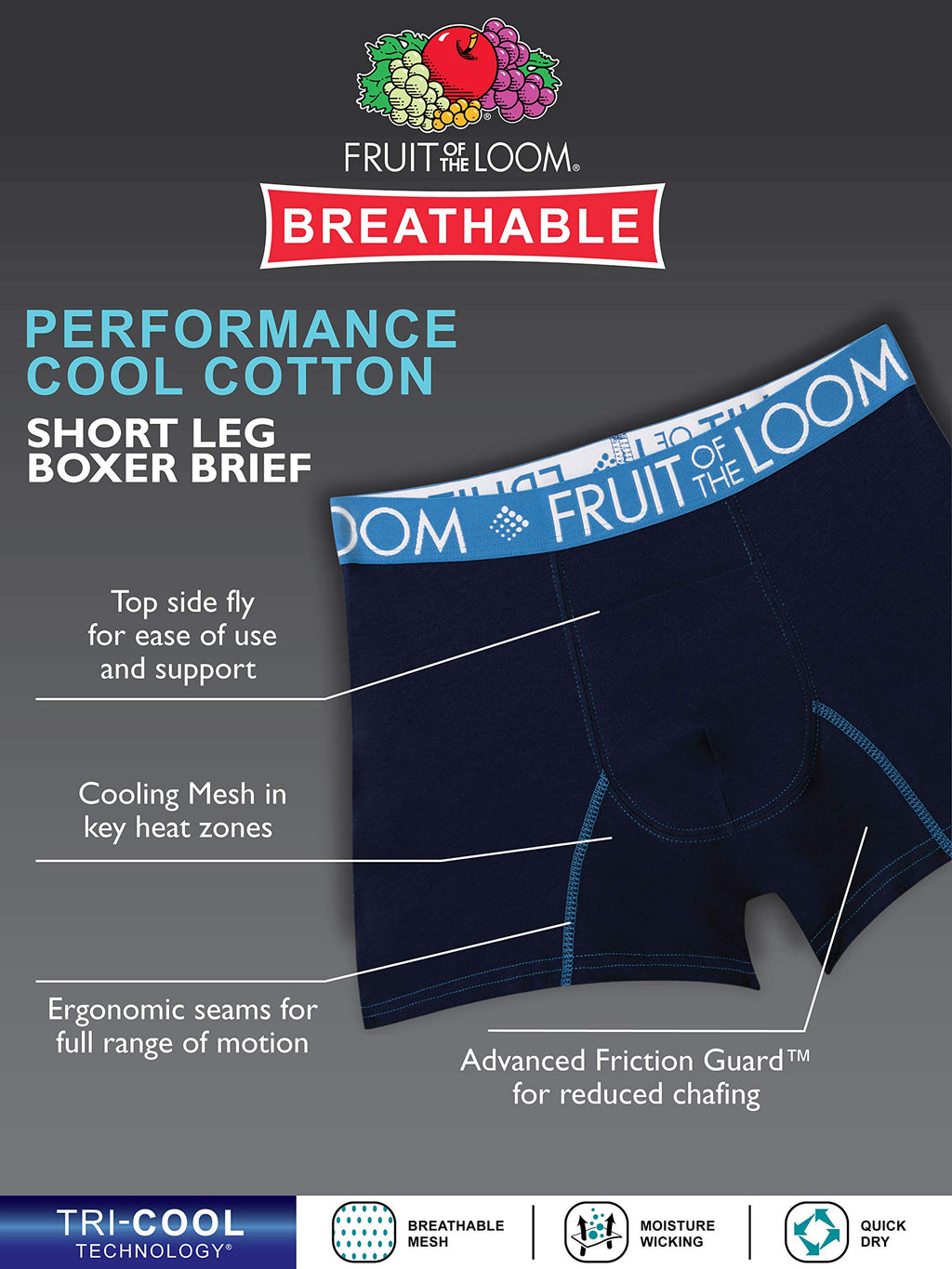 Fruit of the Loom Men's Trunks, Short Leg Boxer Briefs, Performance Cooling-Colors May Vary, X-Large