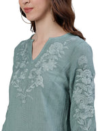 Ishin WomenS Cotton Sea Green Embroidered Top