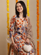 ANNI DESIGNER Ladies Rayon Blend Kurta with Trousers and Dupatta, beige, L