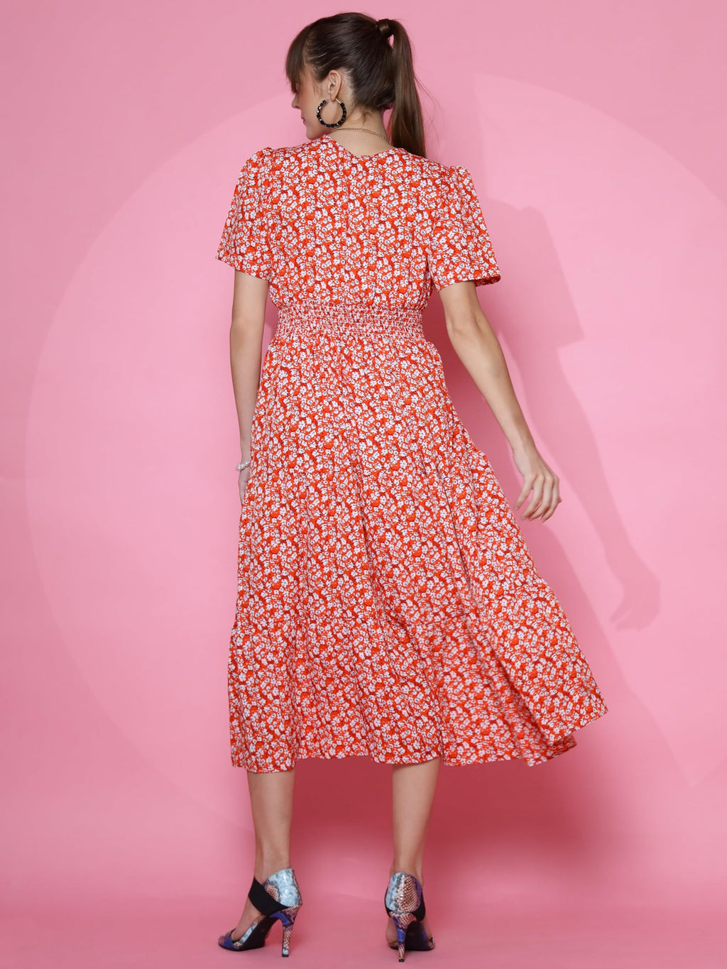 Sheetal Associates WomenS Casual Half Sleeve Crepe Printed Fit And Flare Dress Red