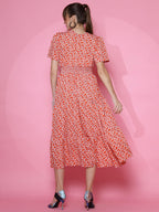 Sheetal Associates WomenS Casual Half Sleeve Crepe Printed Fit And Flare Dress Red