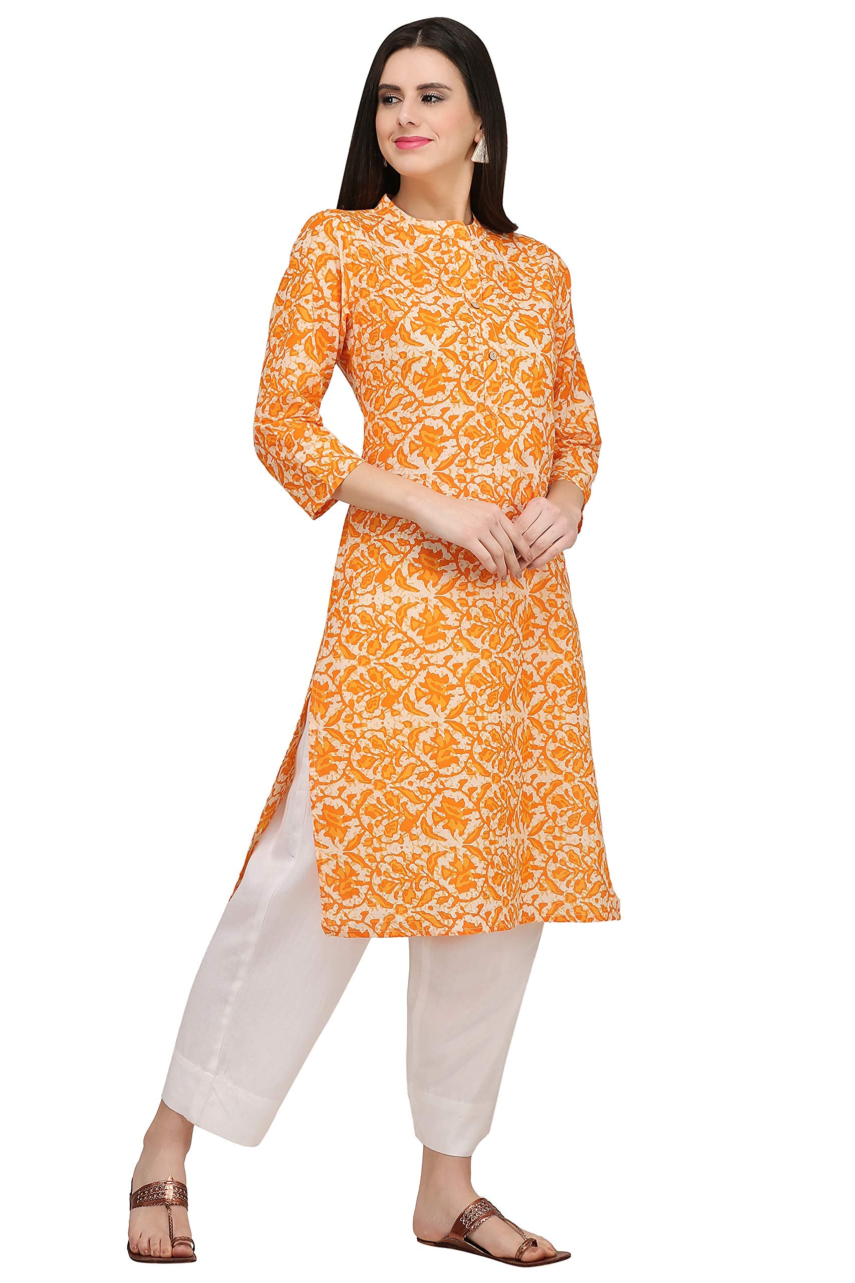 Gosriki Women'S Cotton Kurta (Kur190020-Xl_X-Large_Orange)
