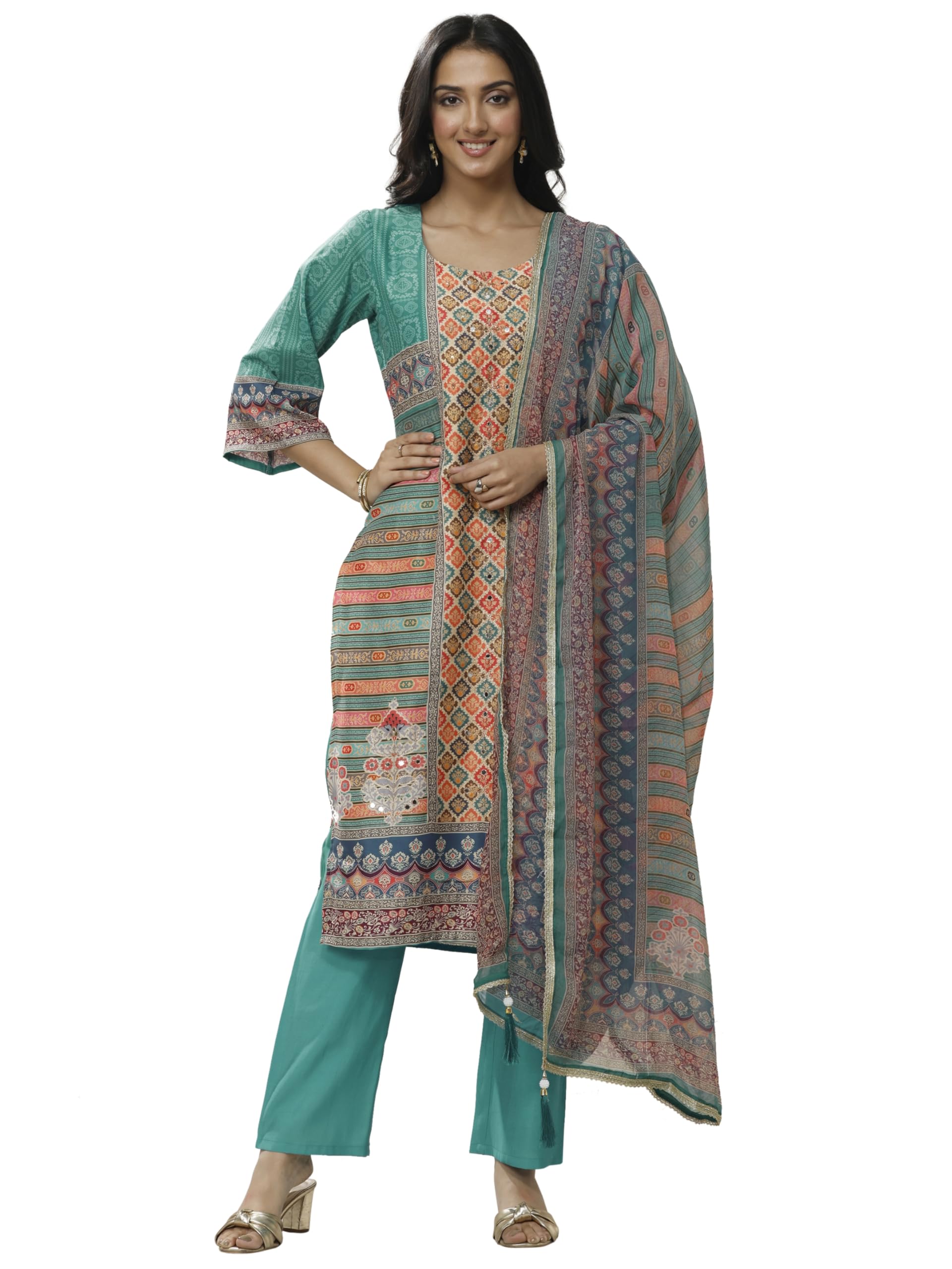 Gerua By Libas Printed Crepe Straight Kurta With Trouser And Dupatta
