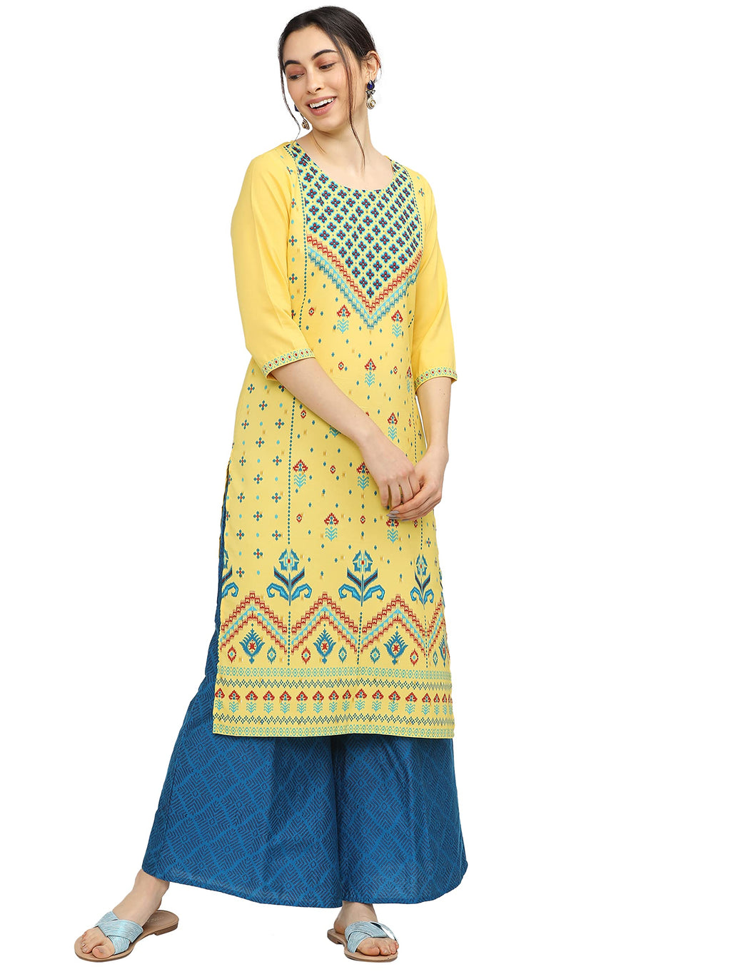 Ketch WomenS Polyester Regular Fashion Regular Fit Kurta (Khku000098_Yellow, Large