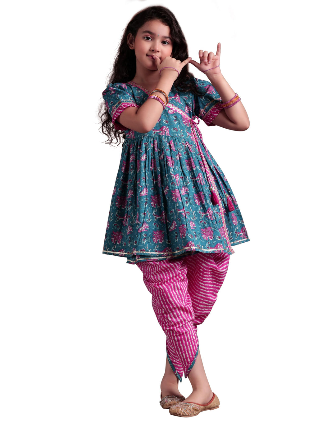 Libas Kids Womens Printed Cotton A-Line Kurta With Dhoti Pant
