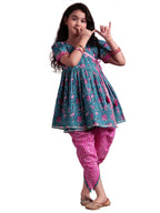 Libas Kids Womens Printed Cotton A-Line Kurta With Dhoti Pant