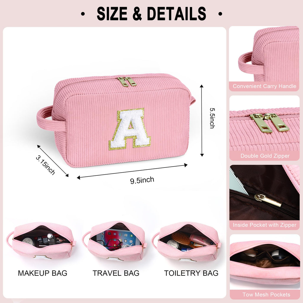 YOOLIFE Make Up Bag Makeup Pouch - Initial Travel Makeup Bag Cute Makeup Bag Cosmetic Bag Travel Essentials Makeup Bags Pink Mak