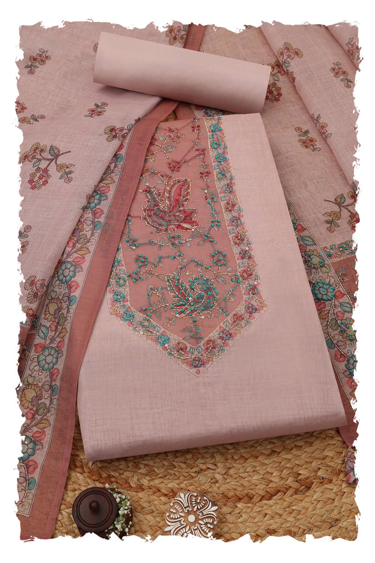 Soch Women Linen Shimmer Botanical Print Unstitched Dress Material