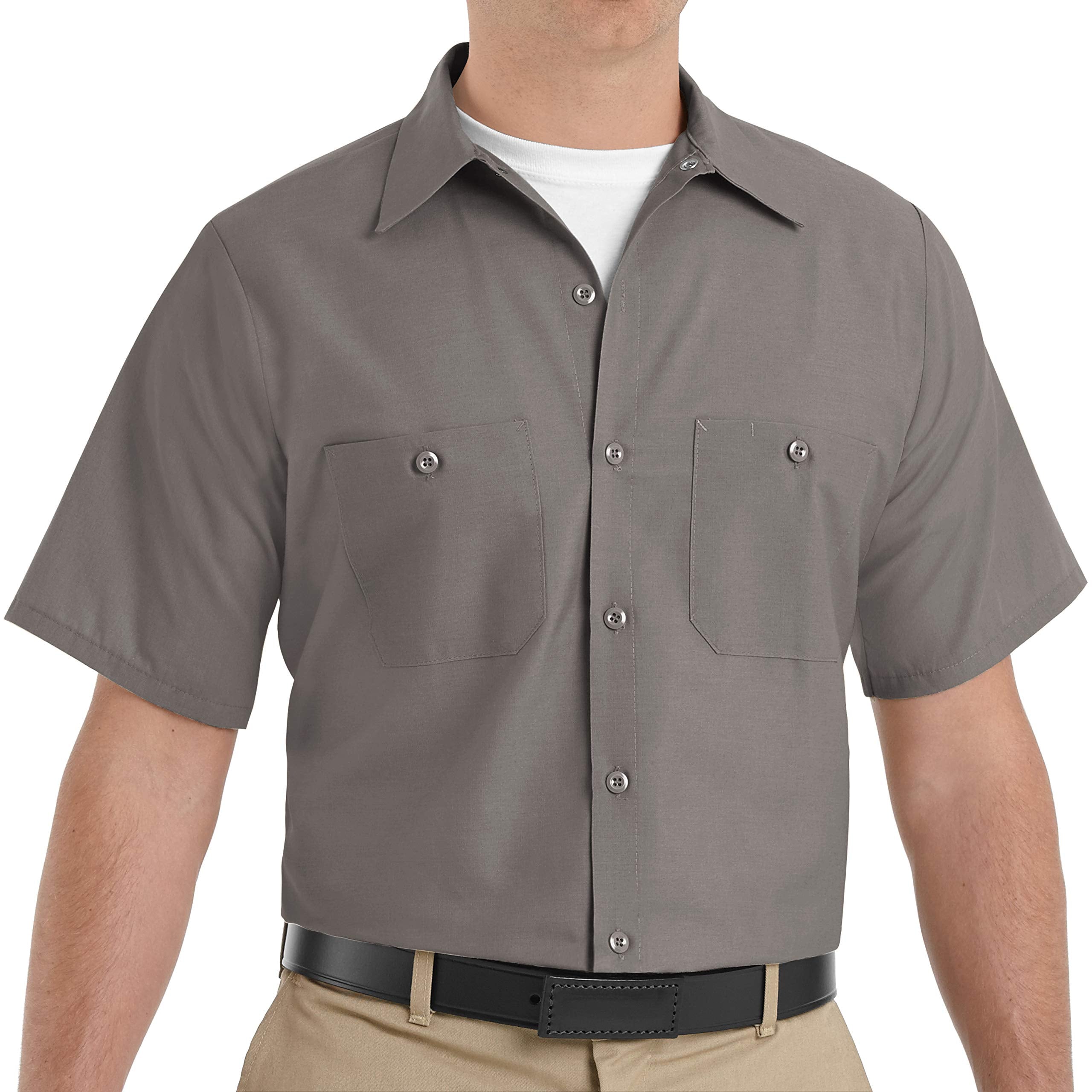 Red Kap Mens Standard Industrial Work Shirt, Regular Fit, Short Sleeve, grey, 4X-Large