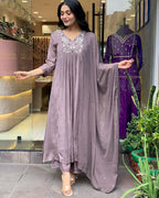 ANNI DESIGNER Womens Rayon Blend A-Line Embroidered Kurta with Pant & Dupatta (SHARMI Lavender_XXL_Lavender_XX-Large)