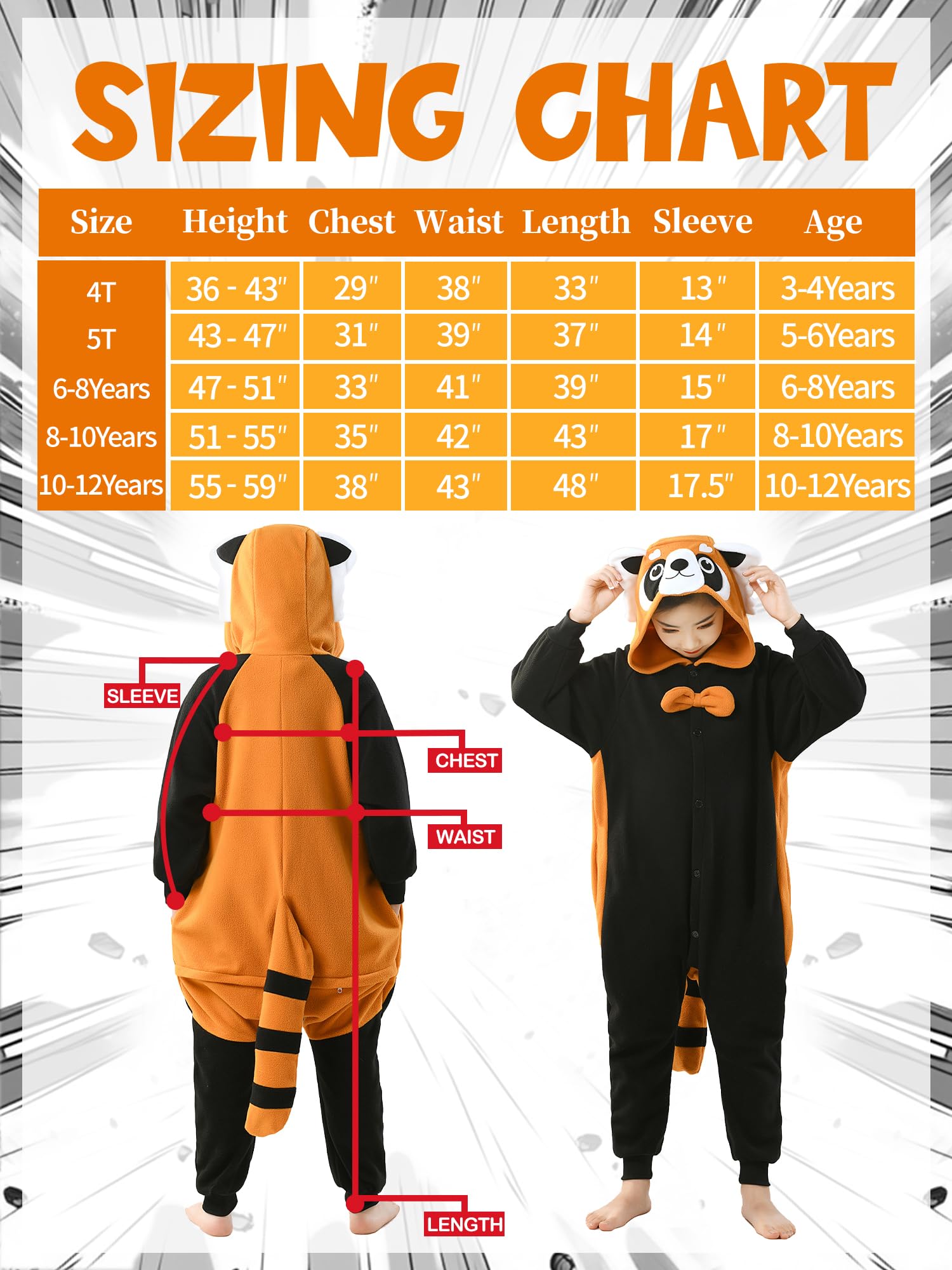 CANASOUR Red Panda Onesie Kids Halloween Cosplay Costume Girls One Piece Pjs Anime Unisex Hoodie Pajamas For 5T Boys Party Pyjam