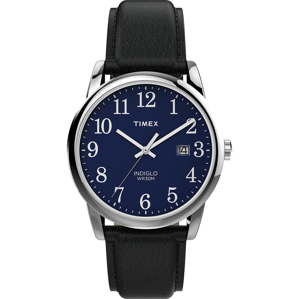 Timex Men's Easy Reader 38mm Watch - Silver-Tone Case Blue Dial with Black Leather Strap
