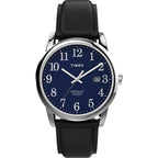 Timex Men's Easy Reader 38mm Watch - Silver-Tone Case Blue Dial with Black Leather Strap